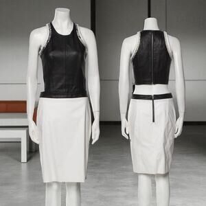 Helmut Lang Scoop Neck Knee Length Sheath Leather Dress XS 2